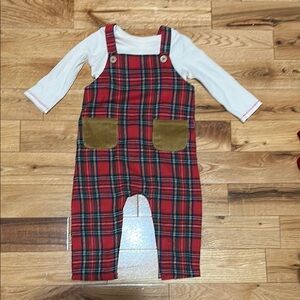NWT Mudpie Plaid Red and Green Kids Overalls